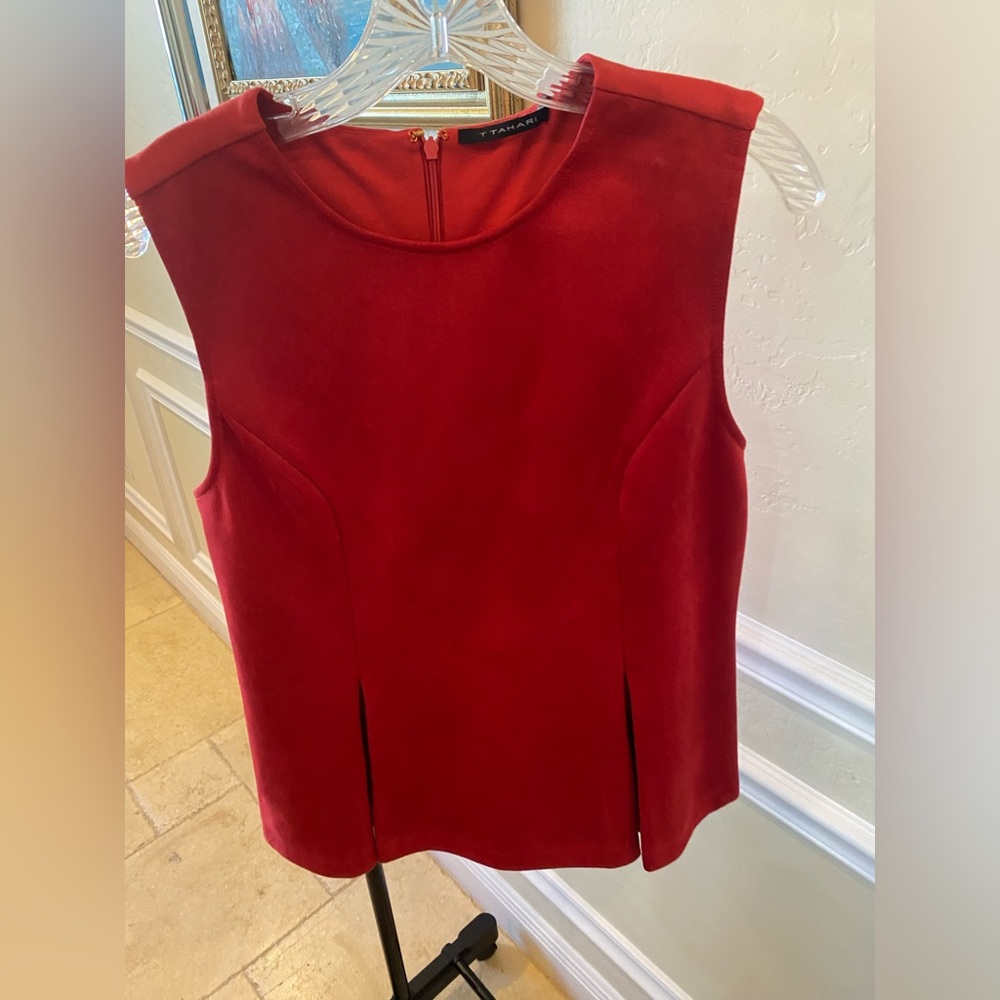 Tahari faux suede shell